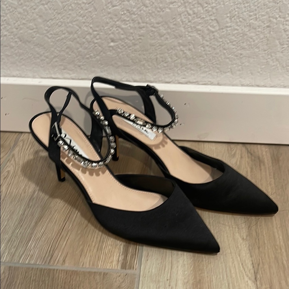 Nina Black Heels with Crystal Embellished Strap